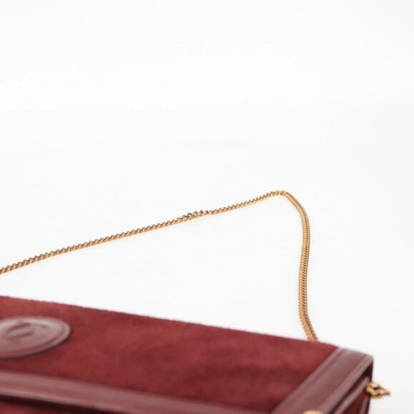 CARTIER Chain Shoulder Bag Suede Leather Red Gold Auth 118790V - Picture 8 of 16